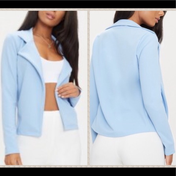 PrettyLittleThing Jackets & Blazers - NWT PLT powder blue cropped blazer plaid teddy
